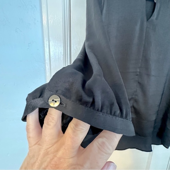 T Fe Vtg. Stunning Polyester Three Tiered Side Tie Long Sheer Sleeve Dress Sz 16 - Picture 2 of 16